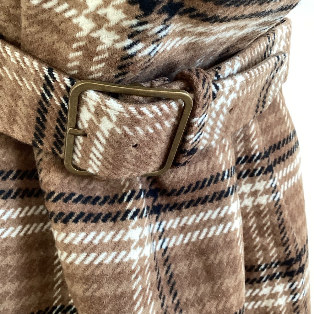Anthropologie Strapless Belted Midi Dress New Plaid Brown Wool Size 2 - Picture 7 of 16